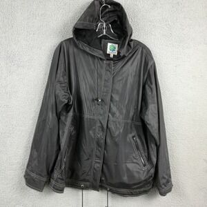 Laguna Girl Womens Raincoat Jacket Black Hooded Polyurethane Full Zip M